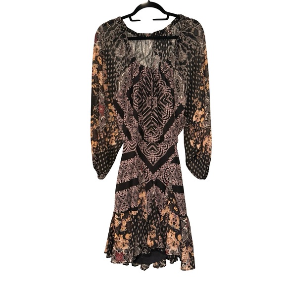 Free People Seven Wonders Mini Dress Open Back Deco Black Multicolor, Sz S - Picture 10 of 12